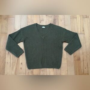 Forest Green V-Neck Knit Sweater | Cozy Classic